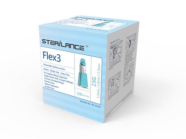 Одноразовый безопасный ланцет с регулируемой глубиной прокола,  Flex 3